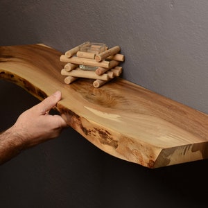 Live Edge Wood Floating Wall Shelf 8-inches Deep - 1.33-inch Thick | Rustic Shelf | Reclaimed Wood Floating Shelves Handmade Wood Wall Shelf