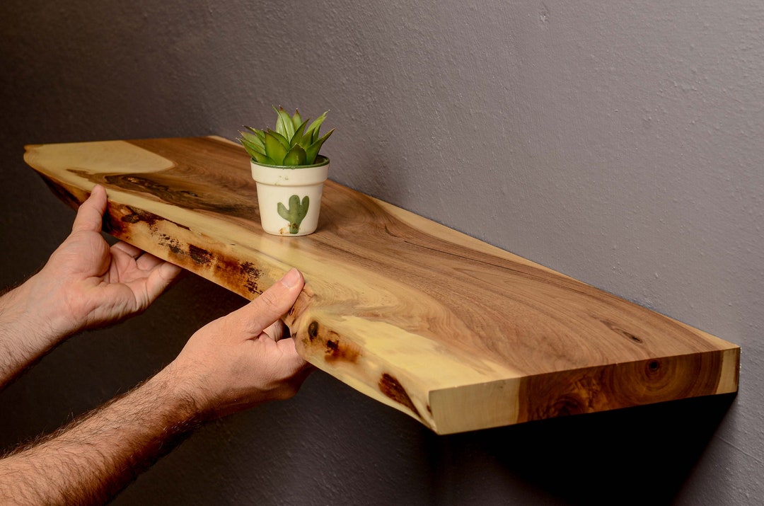 Minimalist Wood Live Edge Shelf Solid Wood Floating Wall Shelf Modern ...