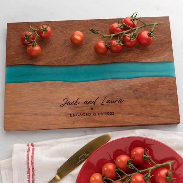 Personalised Resin Serving Board - Personalized Engagement Gift for Couple - Unique Wooden Chopping Board