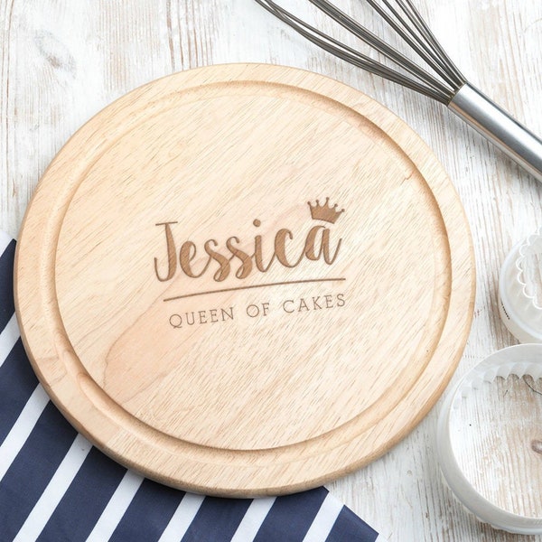 Personalised 'Queen Of Cakes' Baking Gift Cake Stand - Wood Board