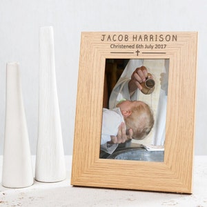 Personalised Christening Baptism Engraved Photo Frame With Cross Symbol Personalized Baptism Gifts For Baby Unique Christening Gifts image 1