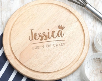Personalized Baking Gifts for Her / Women Christmas - Queen of Cakes - Cake Stand / Baking Prep Board / Cheese Board