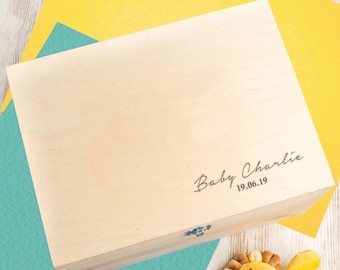 Personalized Wooden Keepsake Box - Personalised Wood Baby Memory Box - Unique New Baby Girl Boy Gift - Engraved Newborn Present