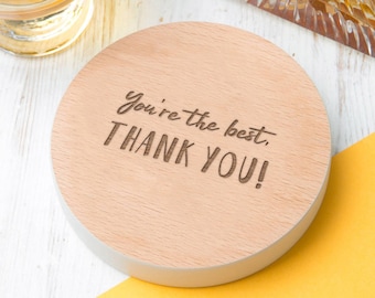 Engraved Wooden Coaster - Thank You Gift for Teacher - Unique Wood Coaster for Teaching Assistant Headteacher