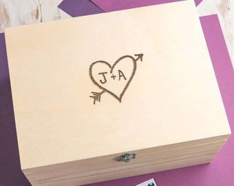 Couple's Memory Box, Personalised Box For Couple With Carved Heart, Personalized Keepsake Box, Valentines Day Gift For Her,Engraved Wood Box