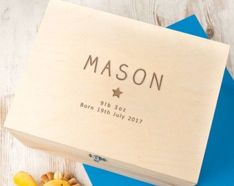 Personalised Baby Boy Keepsake Box - Personalized Baby Shower Gift for Newborn - Unique Engraved Memory Box for New Mum Mom