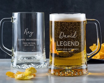 Personalised Retirement Glass - Personalized Tankard -  Engraved Retired Gift - Tankard Pint Beer Glass with Handle - Leaving Present