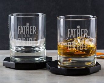 Father of The Bride Whiskey Tumbler -  Luxury Wedding Gifts - Party Presents from Bride and Groom - Engraved Old Fashioned Glass