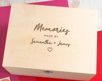 Personalized Wedding Keepsake Box For Couples - Personalised Memory Box Engagement Present - Engraved Wooden Box