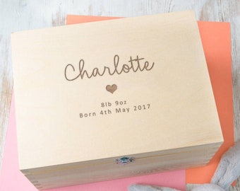 Gepersonaliseerde Baby Keepsake Box, Baby Memory Box, Gepersonaliseerde Baby Shower Cadeau voor pasgeborenen, Gegraveerde Memory Box voor nieuwe moeder, Houten kist