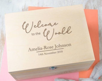 Personalised Baby Girl Memory Box - Personalized Keepsake Box - Wooden Box For Newborn Niece - Unique Gifts For New Born Mum Dad Mom