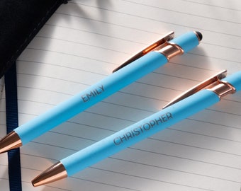 Bolígrafo personal azul claro, regalos grabados para mujeres, oro rosa personalizado, regalo de amiga, regalos para ella, regalo de papelería, bolígrafo personalizado