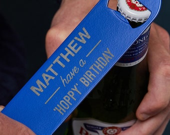 Personalised Hoppy Birthday Metal Bottle Opener - Custom Bar Blade - Personalized Gifts For Men Him Boyfriend - Engraved Beer Opener