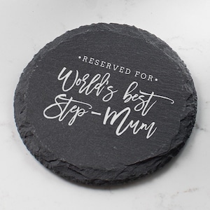 Engraved 'Worlds Best Step Mum' Slate Coaster | Birthday Gift For Step Mother | Step-Mom Gift | Mothers Day Gift For Step Mother | Tea Gift