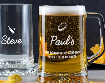 Personalised Engraved Sports Icon Tankard | Fathers Day Pint Glass For Dad | Sport Gift For Men Him | Football Rugby Golf Gifts For Grandad