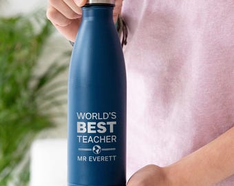 Personalised Engraved Teacher Water Bottle | Stainless Steel Metal Vacuum Flask | End Of Year Gift From Student | Thank You Gift For Teacher