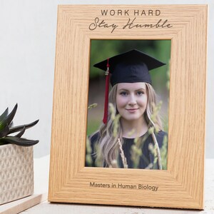 Personalsied Engraved &#39;Work Hard, Stay Humble&#39; Inspirational Quote Frame | Graduation Gift For Daughter Son | New Job Gift For Niece Nephew