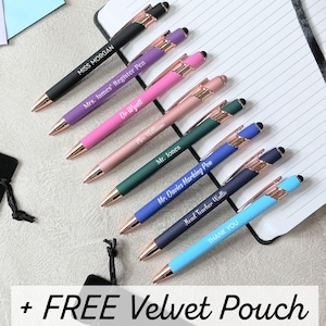 Personalized Engraved Pen Multicolor with Stylus & Pouch | End Of Year Gift For Teacher | Thank You Gifts For Men Women | Class Of 2026