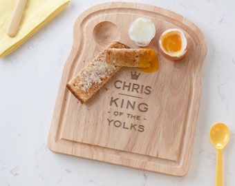 Personalised Egg and Toast Board - Funny Birthday Gift for Men Him - Unique Engraved Wood Serving Breakfast Board