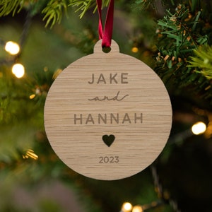 Holiday Ornament, Personalised Christmas Bauble for Couple, Personalized Xmas Tree Decorations, Couples Christmas Ornament image 1