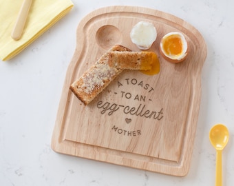 Mothers Day Gift, Personalised 'Egg-cellent Mother' Egg and Toast Board, Personalized Gift For Mom, Unique Gift For Mother, Wood Egg Board