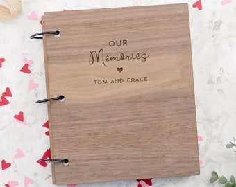 Our Memories Personalised Scrapbook, Personalised Valentines Notebook, Wedding Anniversary Gift For Couple, Valentines Day Engraved Gift