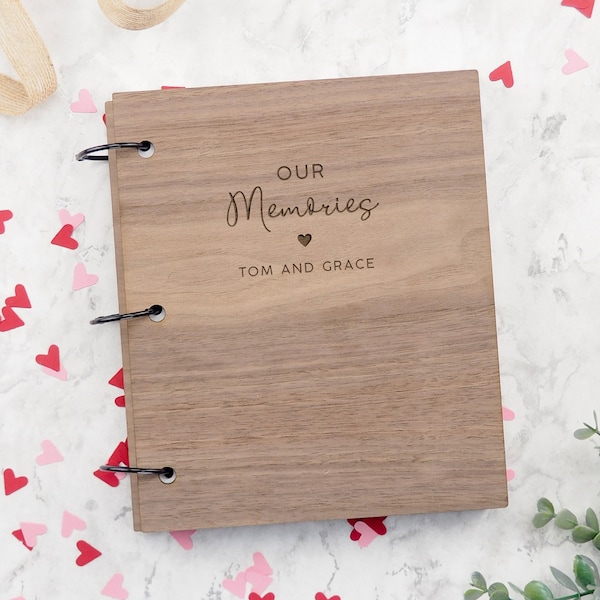 Our Memories Personalised Scrapbook, Personalised Valentines Notebook, Wedding Anniversary Gift For Couple, Valentines Day Engraved Gift