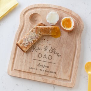 Personalised 'Rise and Shine' Egg and Soldiers Board | Fathers Day Gifts From Children | Dippy Egg And Toast Board | Dads Birthday Gift image 1