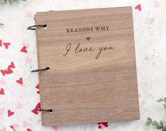 Reasons Why I Love You Scrapbook, Valentines Day Gift for Her, Gift for Girlfriend, Wooden Anniversary Gift, Notebook For Her, Romantic Gift