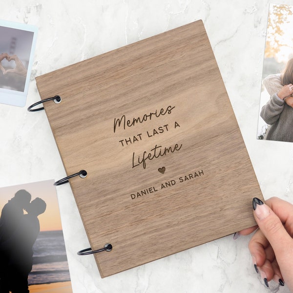 Personalised Engraved ‘Memories That Last a Lifetime’ Scrapbook | Valentines Day Memory Book | Wooden Wedding Anniversary Gift For Couples