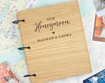 Honeymoon Scrapbook, Personalised Wedding Gift for Newlyweds, ‘Our Honeymoon’ Scrapbook, Engraved Memory Book for Couples, Honeymoon Journal