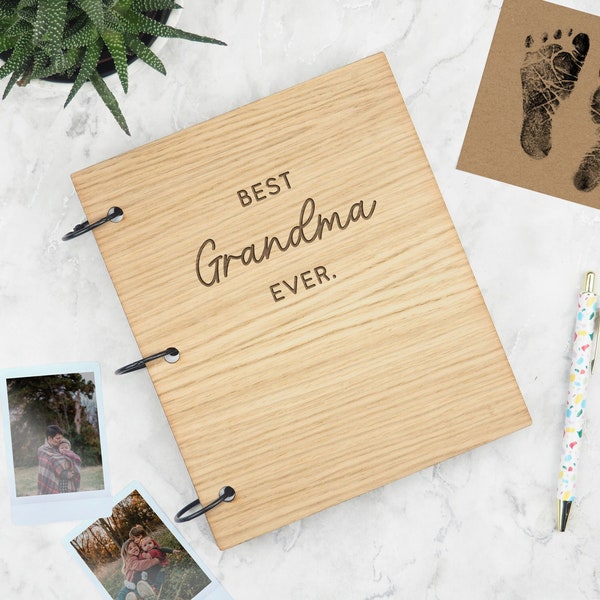 Grandma Memory Book, Engraved ‘Best Grandma Ever’ Photo Album, Mother's Day Gift for Granny, Gift from Grandchildren, Family Memory Book