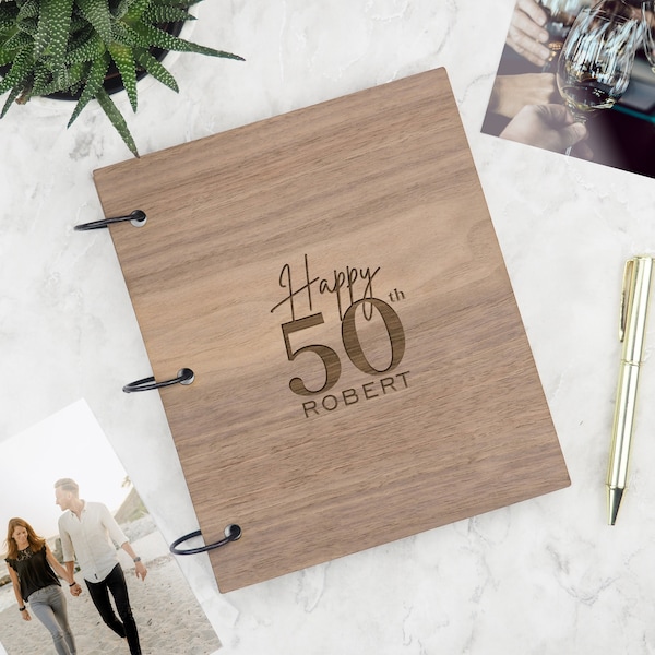 Personalised Milestone Birthday Photo Album - Birthday Scrapbook for Him Her - Wooden Memory Book - Personalized Photo Album