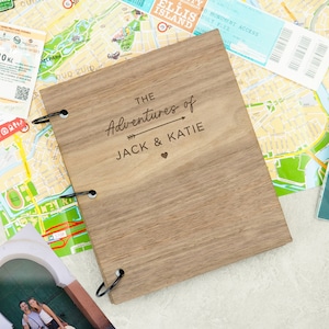 Personalised Engraved ‘The Adventures of’ Scrapbook | Couples Travel Journal | Anniversary Gift for Husband Wife | Couple&#39;s Travel Gift