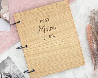 Álbum de fotos grabado 'Best Mum Ever', regalo del Día de la Madre, regalo para mamá de niños, regalo de cumpleaños para mamá, cuaderno de madera, regalo de mamá