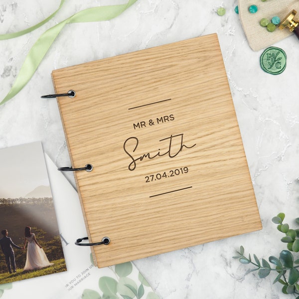 Personalised Wedding Scrapbook Gift For Couple - Wedding Photo Album - Wooden Wedding Guest Book - Bride And Groom Gifts