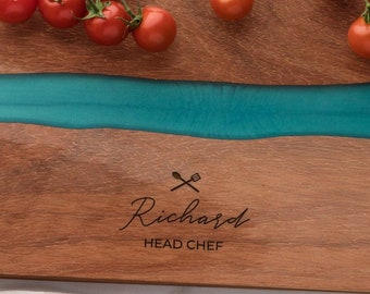 Personalised ‘Head Chef’ Resin River Board - Personalized Chopping Board For Him -  Unique Rustic Wooden Serving Tray