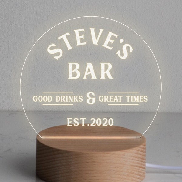 Personalised Mini LED Desk Lamp - Birthday Gifts for Him Men - Home Bar Accessories - Man Cave Décor - 7 Light Colour Options