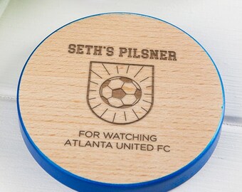 Sous-verres de football en bois gravés personnalisés | Cadeaux de football pour hommes | Cadeau d'anniversaire pour homme Lui | Cadeaux pour les fans de sport