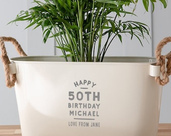 Personalised Engraved Happy Birthday Planter | 50th Birthday Gift For Men Him | Milestone Birthday Gifts For Grandad | Garden Gifts For Dad
