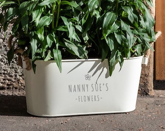 Personalised Metal Planter - Engraved Enamel Planter - Personalized Gardening Gifts - Christmas Anniversary Birthday Gift