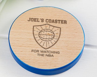 Personalized Basketball Wooden Drinks Coaster - Personalised Basketball Gifts For Men - Unique Custom Engraved Birthday Present For Him