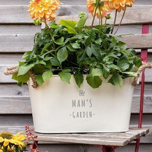 Pot de fleur gravé « Mam's Garden » - Jardinière d'herbes aromatiques unique pour l'intérieur et l'extérieur - Cadeau d'anniversaire ou de fête des mères pour maman