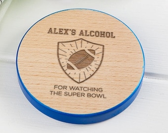 Personalized Wooden American Football Drinks Coasters - Personalised Football Gifts For Men - Unique Engraved Birthday Present For Him