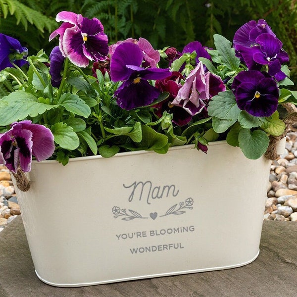 Engraved Flower Plant Pot 'Mam You're Blooming Wonderful' - Unique Indoor Outdoor Herb Planters - Birthday or Mothers Day Gifts for Mam