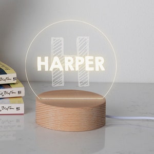 Personalised Initial Mini Desk Lamp- Unique Birthday Gift - Engraved with Initial and Name - 7 Light Colour Options