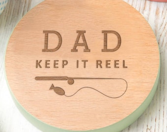 Personalized Engraved Fishing Wood Coaster | Fathers Day Fishing Pun Coaster | Father's Day Gift For Dad | Fishing Gift For Men Him
