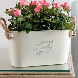 Engraved 'Boss Lady' Flower Planter - Unique Motivational Gifts for Her Women - Birthday Gift for Friends Girlfriend Plant Lovers