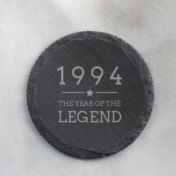 30th Birthday Gift for Him, Engraved Slate Coaster, "1994 Year of The Legend", Round Stone Coaster, 30th Bday Gift For Men