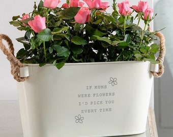 Engraved Flower Pot 'If Mums Were Flowers I'd Pick You' - Unique Indoor Outdoor Herb Planter - Birthday or Mothers Day Gift for Mum Mummy